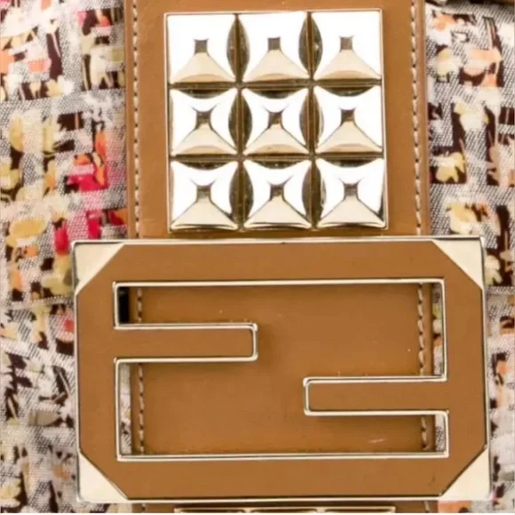 Rare! Fendi Mama Floral Watercolor Flower Zucca Zucchino Stud Handbag Rockstud - Picture 4 of 5